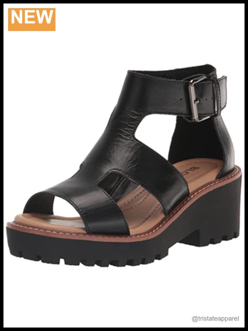 Blondo Hayslee Leather Wedge Sandal Platform T-Strap Buckle